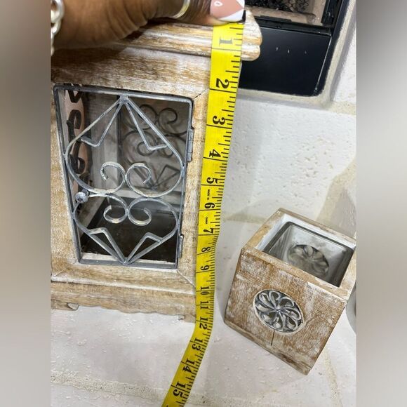 Pier 1 Imports Rustic Wooden Lantern with Metal Accents - Picture 10 of 10